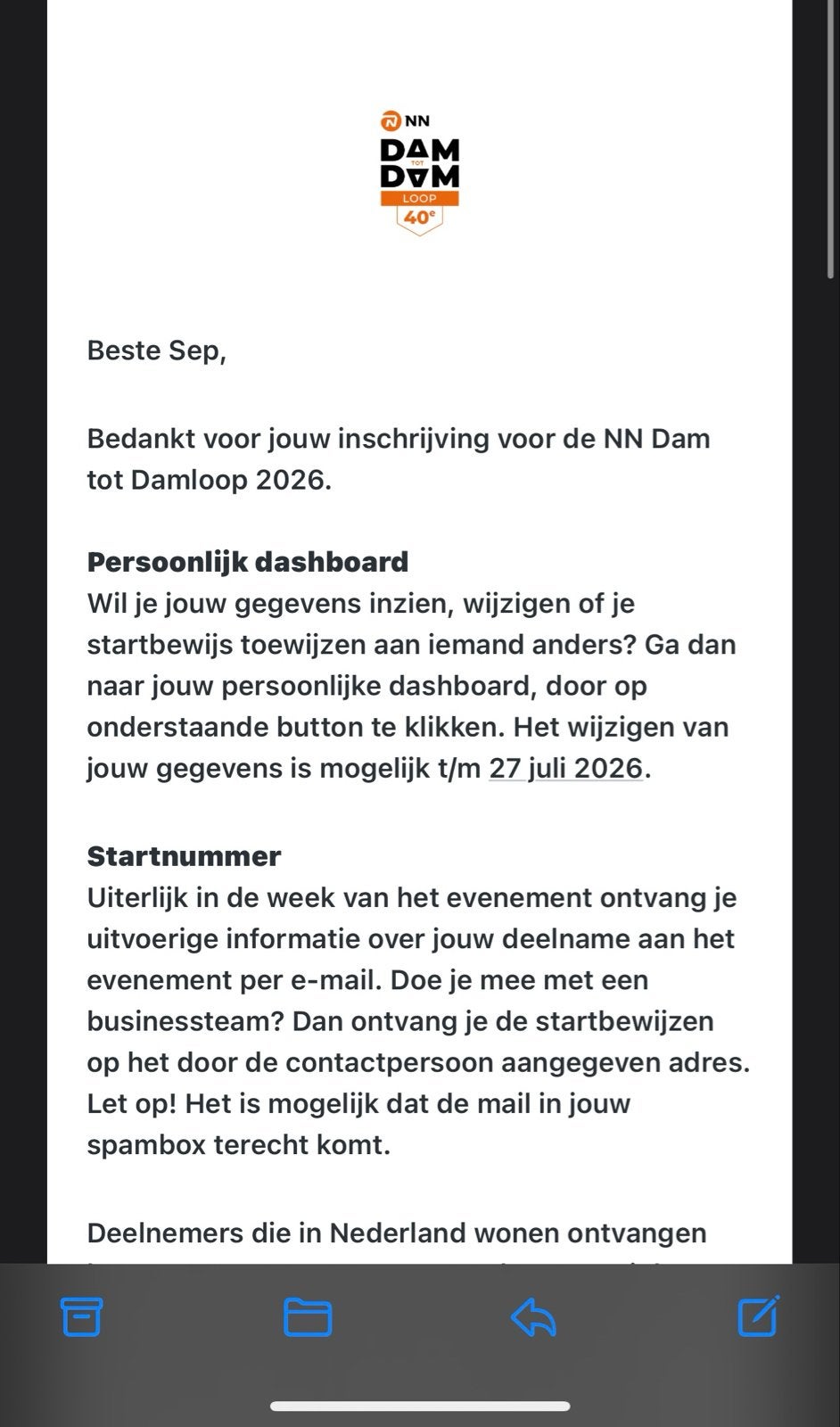 Dam tot Damloop 10 mijl, Tickets en Kaartjes, Evenementen en Festivals, Eén persoon