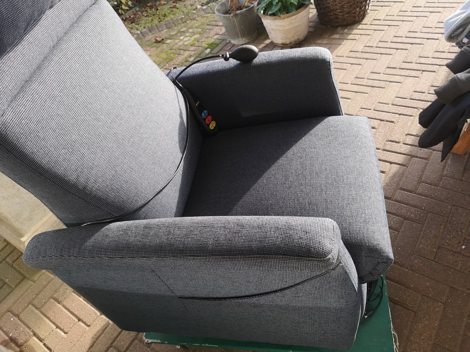 Comfortabele  blauw grijze fitform relax staop fauteuil, Ophalen, Blauw, Zo goed als nieuw, Eén