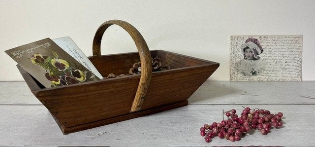 Kleine antieke Franse houten fruitbak pluk bak fruitmand, Ophalen of Verzenden
