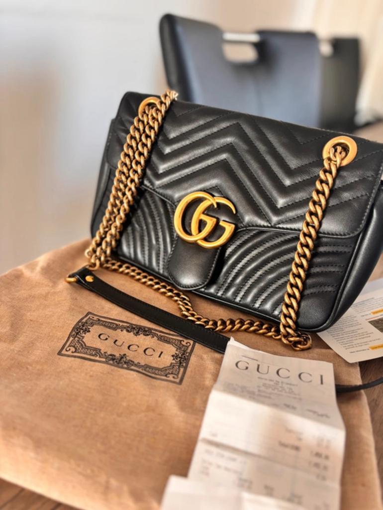 Gucci GG Marmont Small Matelassé, Ophalen, Zo goed als nieuw, Zwart, Schoudertasje