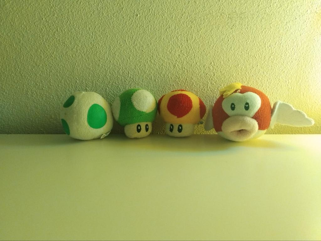 Super Mario knuffels: Yoshi ei, paddenstoelen, Cheep Cheep, Gebruikt, Overige typen, Ophalen of Verzenden, Nintendo