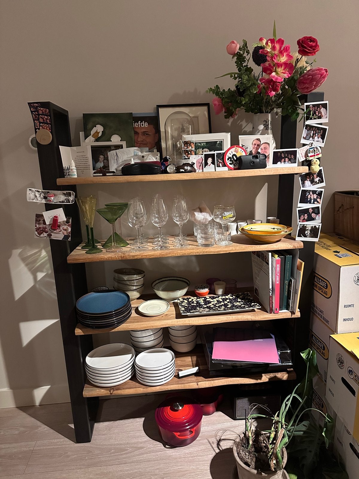 Stijlvolle Service Kast met Stalen Frame en Houten Planken, Ophalen, Zo goed als nieuw