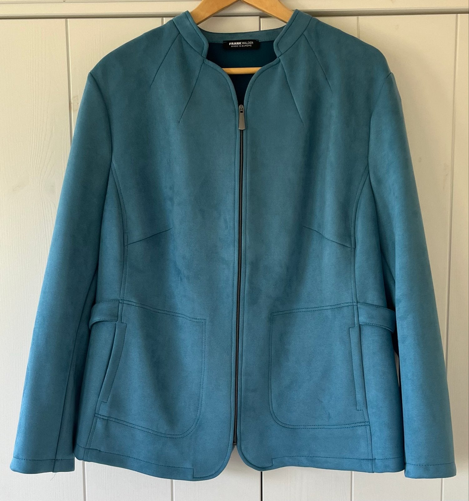 Frank Walder jasje in suède-look, maat 48, Kleding | Dames, Jassen | Zomer, Zo goed als nieuw, Maat 46/48 (XL) of groter, Blauw