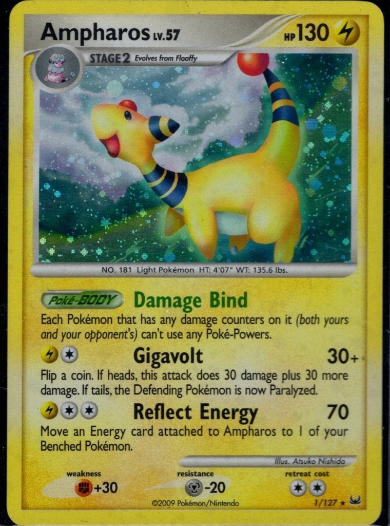 pokemon platinum ampharos holo 1/127, Ophalen of Verzenden, Zo goed als nieuw, Losse kaart, Foil
