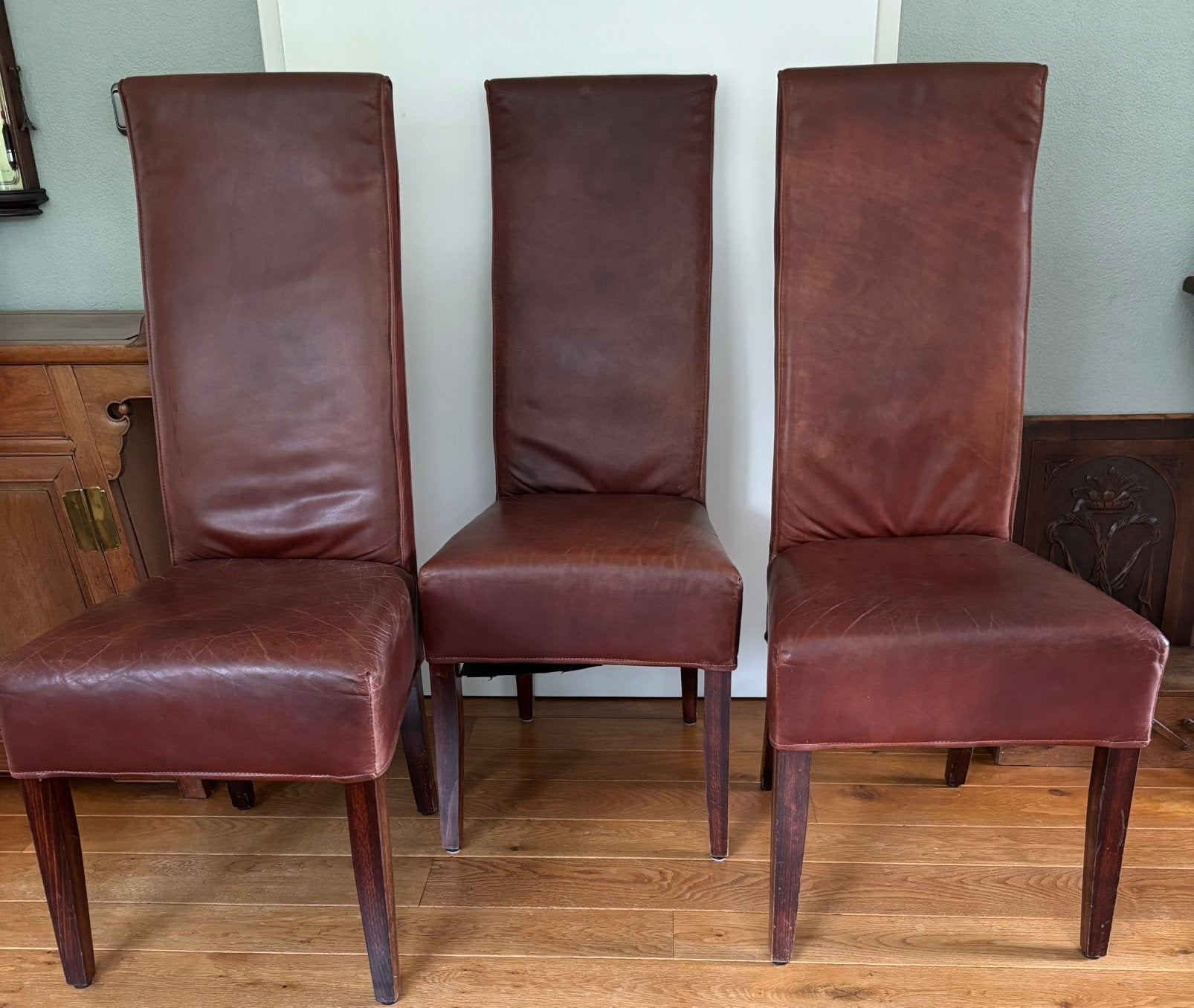 6 Lloyd Loom eetkamerstoelen, Ophalen, Gebruikt, Bruin, Leer