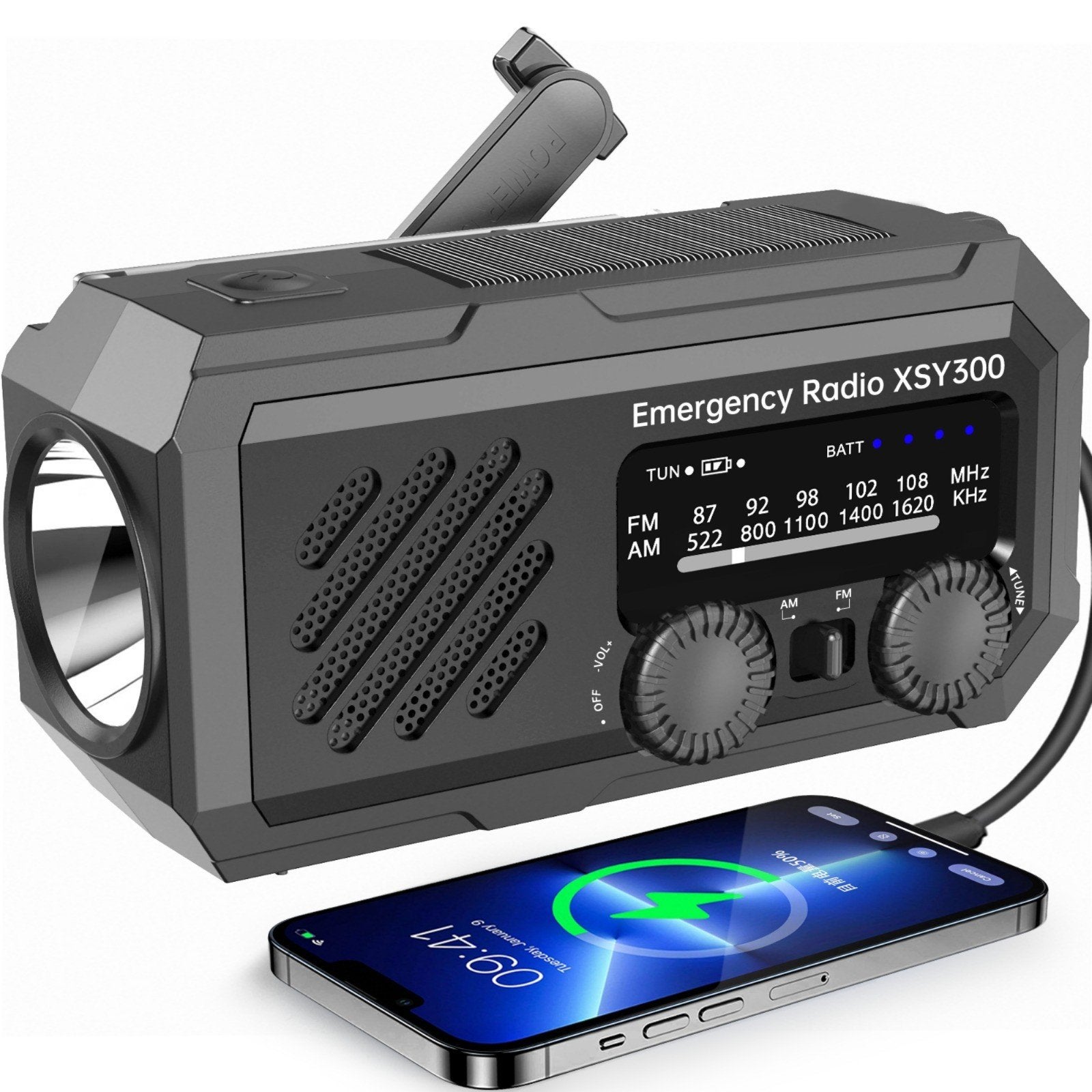 Noodradio met powerbank, zaklamp en 3 oplaadmanieren, Audio, Tv en Foto, Ophalen of Verzenden, Nieuw, Radio