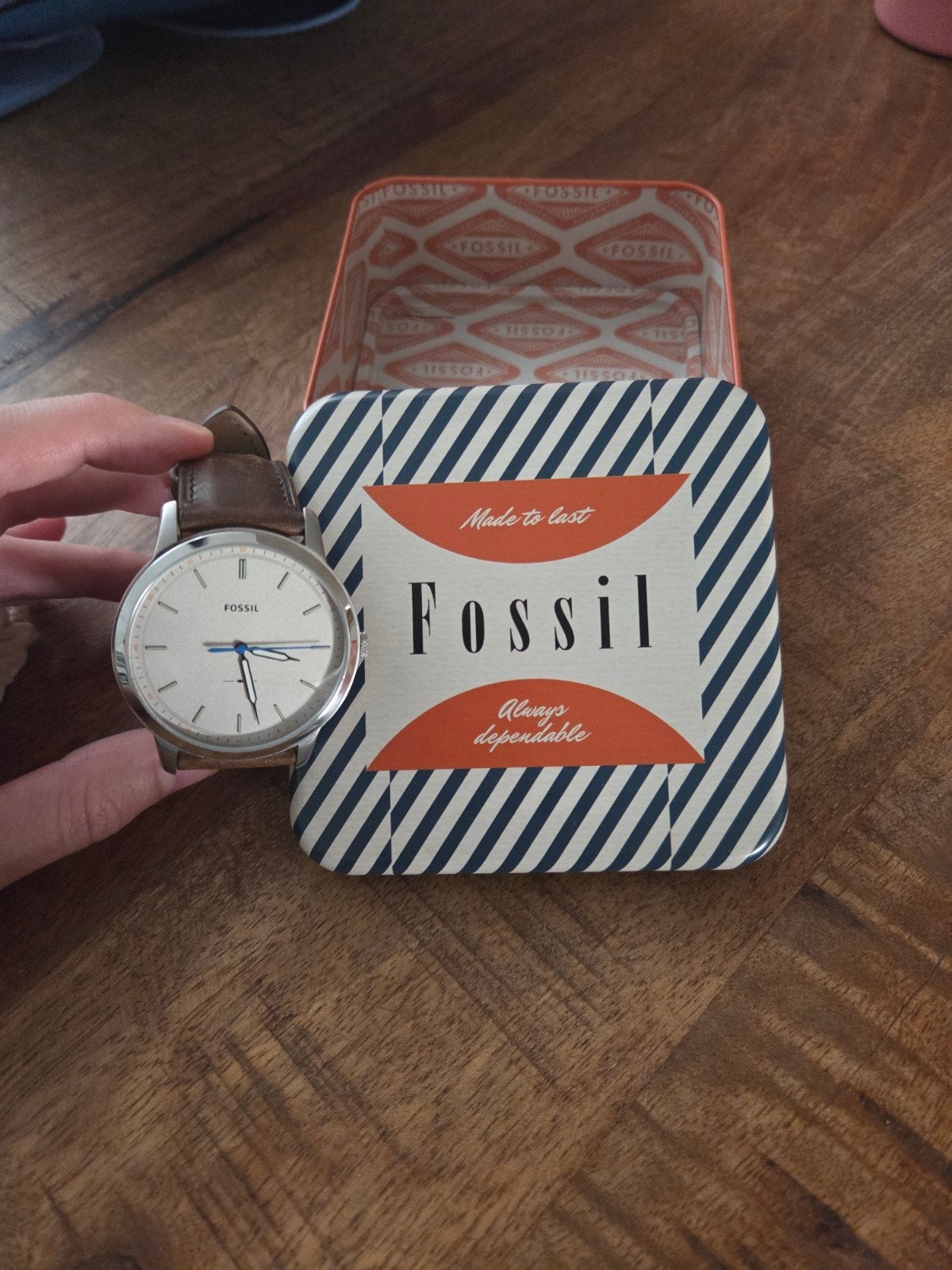 Fossil horloge met leren bandje - batterij moet vervangen, Ophalen of Verzenden