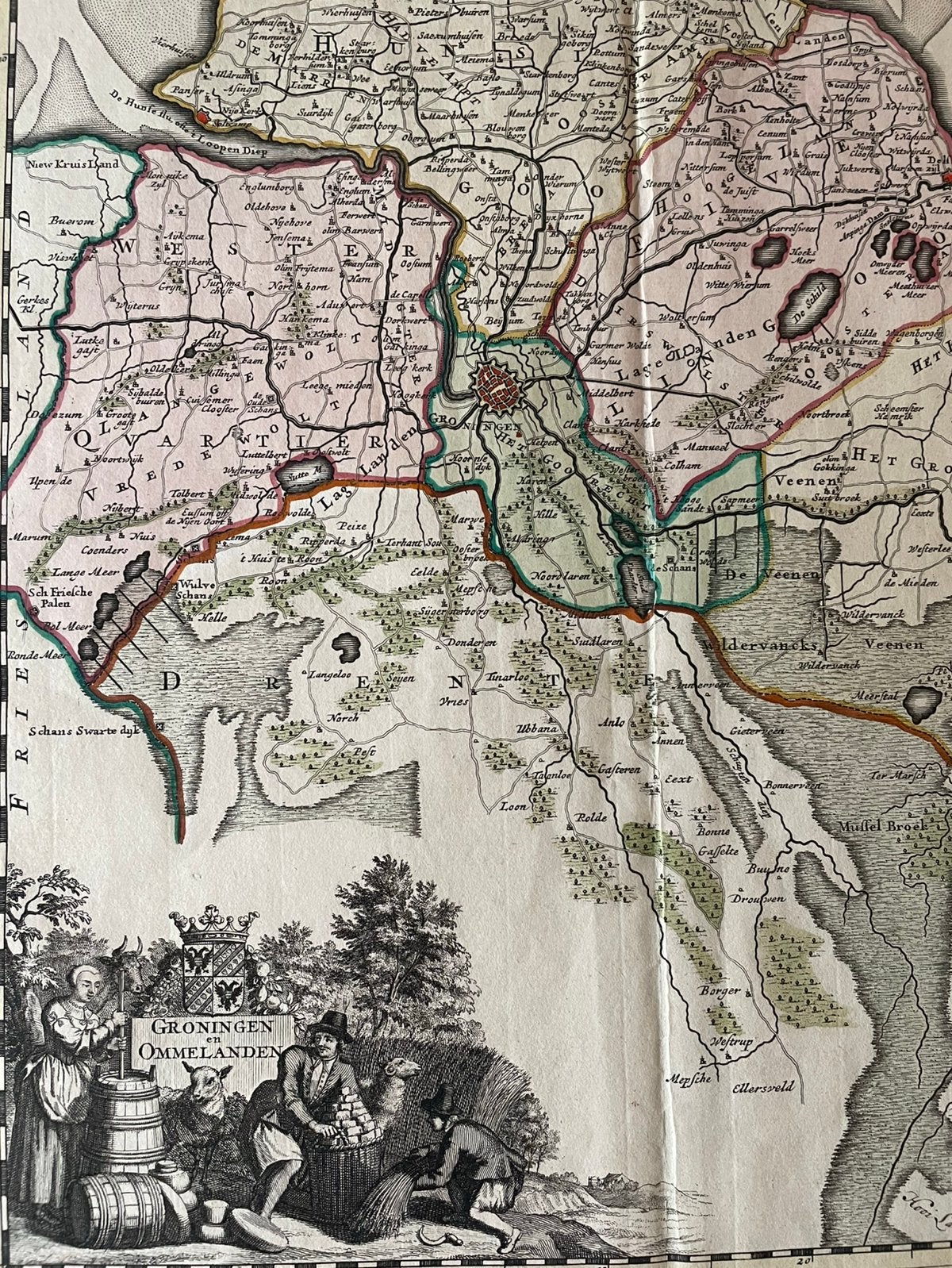 Antieke kopergravure Groningen en Ommelanden, Ophalen of Verzenden