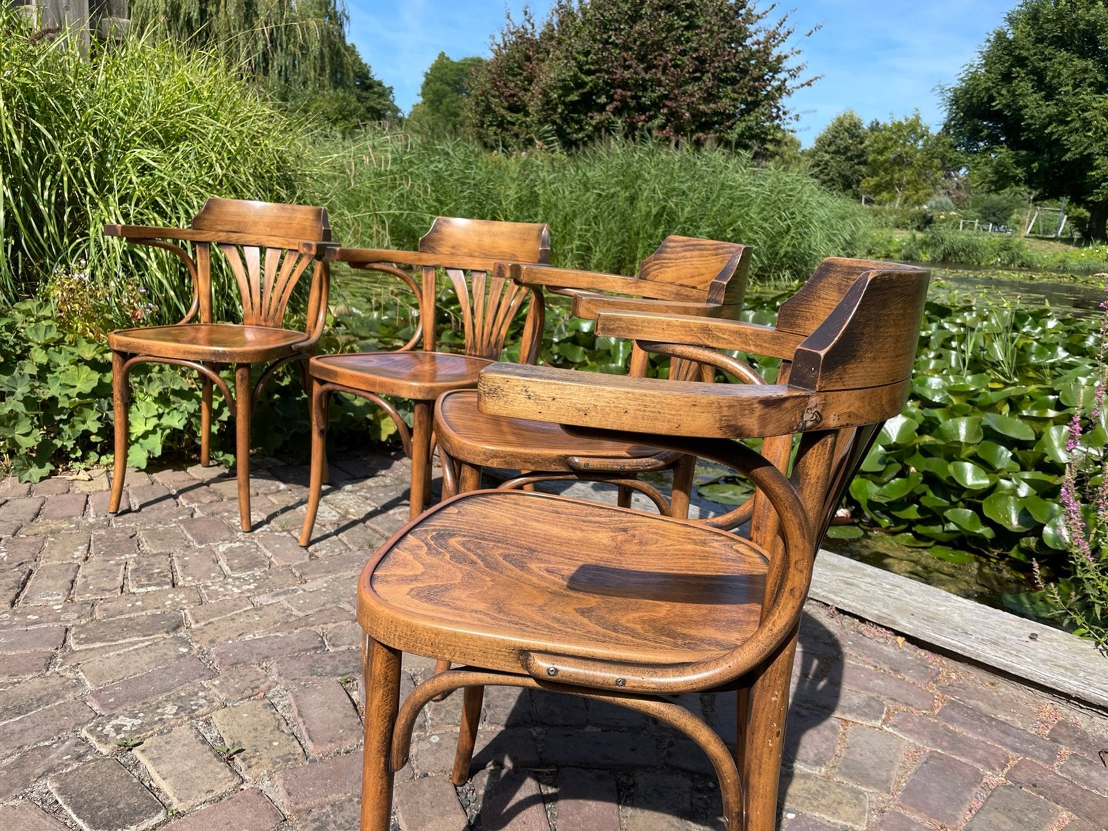 4 houten stoelen, Huis en Inrichting, Stoelen, Ophalen, Gebruikt, Bruin, Vier