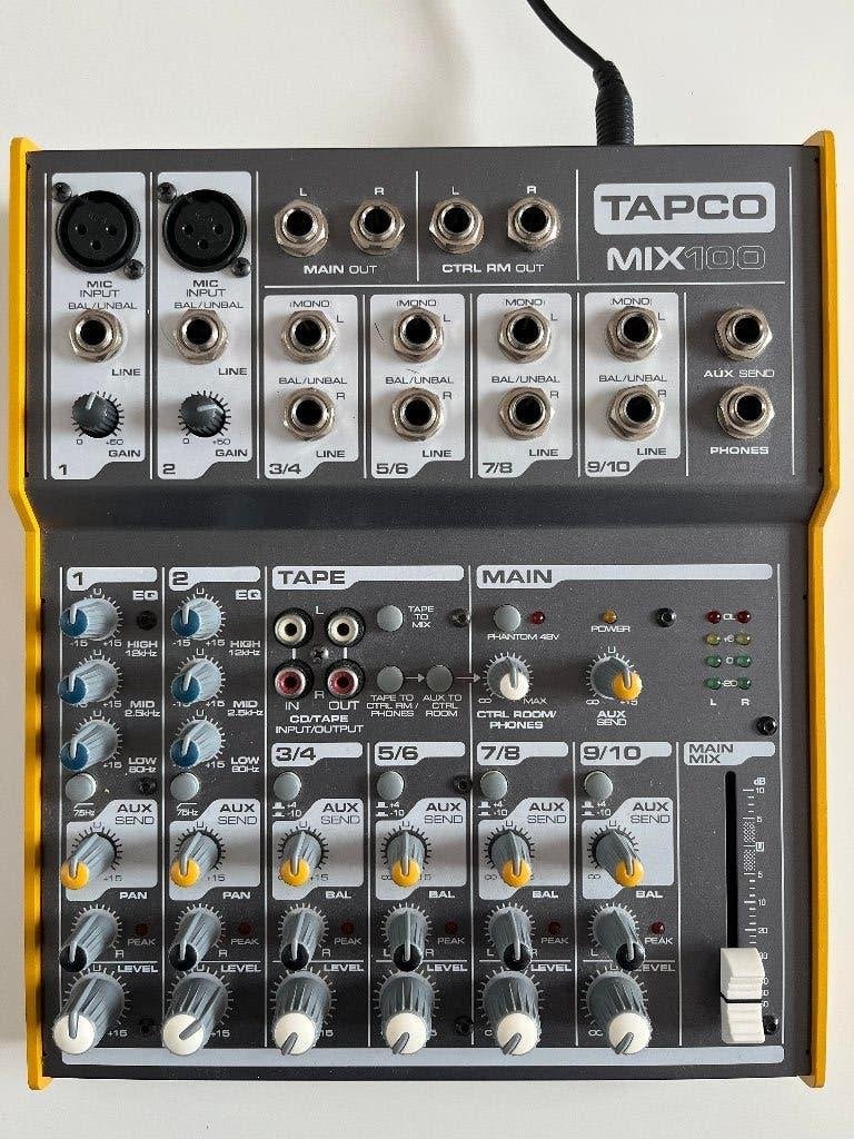Tapco Mix-100 10 channel mixer (by Mackie), Ophalen of Verzenden, Zo goed als nieuw, 5 tot 10 kanalen, Microfooningang