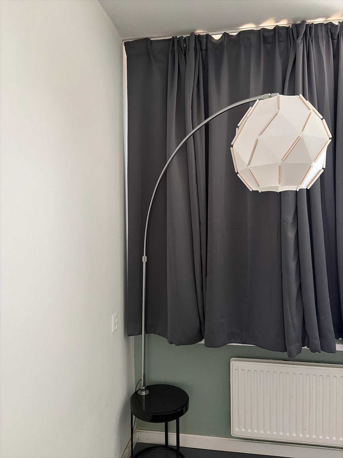 Moderne booglamp met kap, Ophalen, Gebruikt, E27 (groot), Metaal