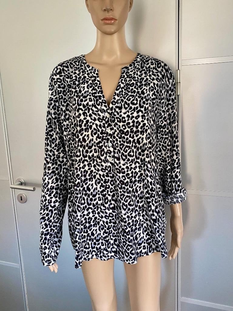 J170 Montego maat 46=XL blouse top wit/zwart/grijs, Kleding | Dames, Wit, Maat 46/48 (XL) of groter, Ophalen of Verzenden, Zo goed als nieuw