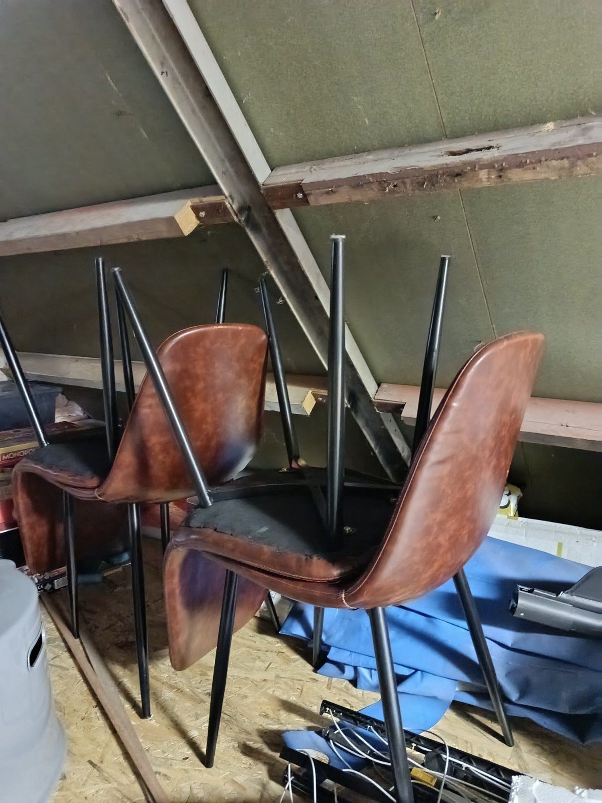4 Cognac Kleurige Stoelen - Zolder Opruiming, Ophalen, Gebruikt, Bruin, Leer