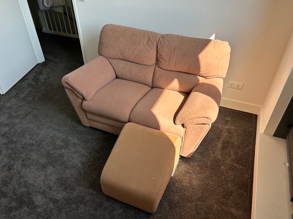 Twee persoons bank incl. poef, Huis en Inrichting, Ophalen, Gebruikt, Tweepersoons, 75 tot 100 cm