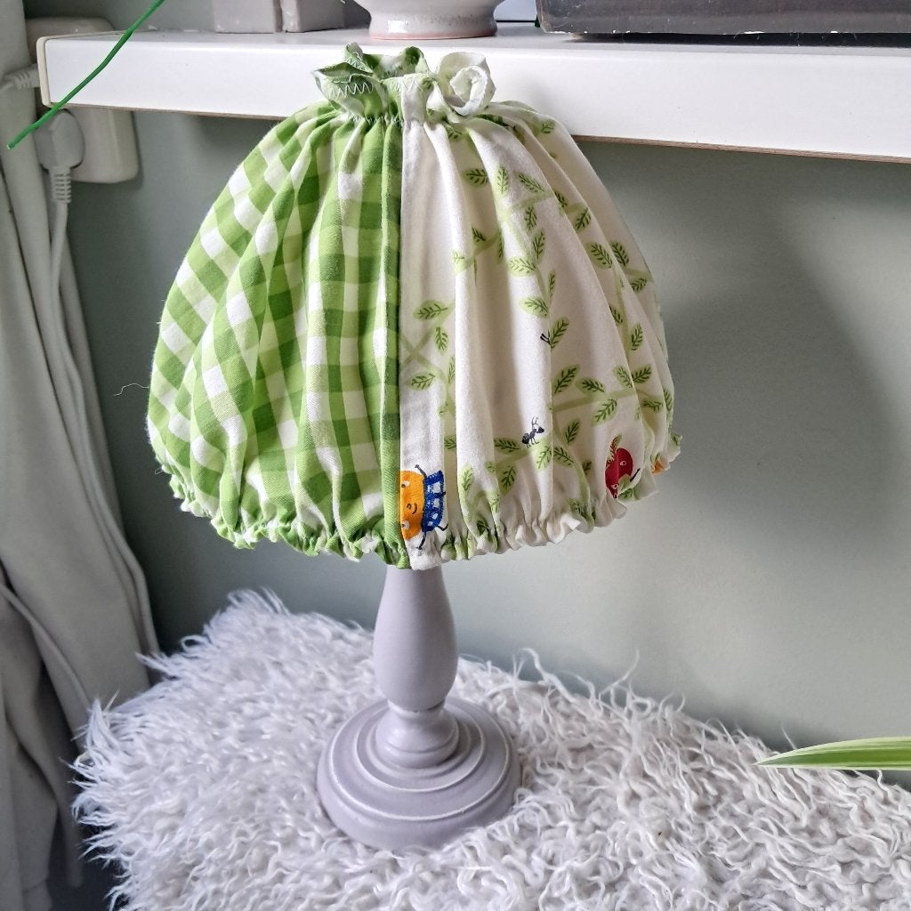 Hoes om over een lampenkap te doen groen wit 2 patronen in 1, -, Handgemaakt, -, Rond