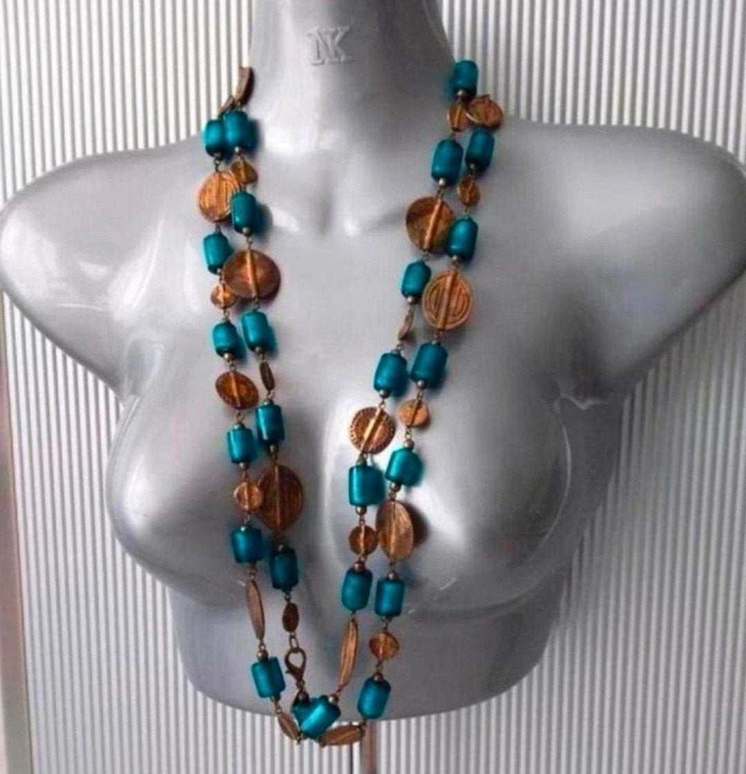 Manouk - koperkleurige ketting met glaskralen. 3=2 actie, Met hanger, Overige materialen, Nieuw, Verzenden