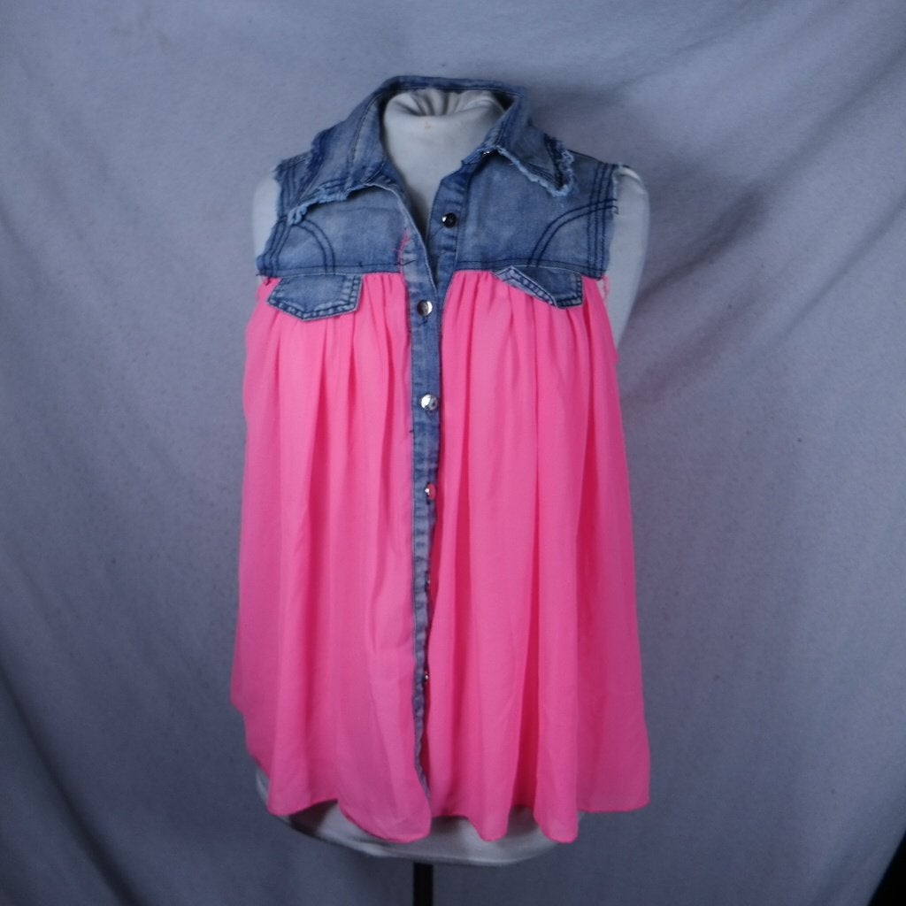 Gave aparte blouse.Spijker met roze.Mt S.Merk Azaka Paris, ., Ophalen of Verzenden, Zo goed als nieuw, .