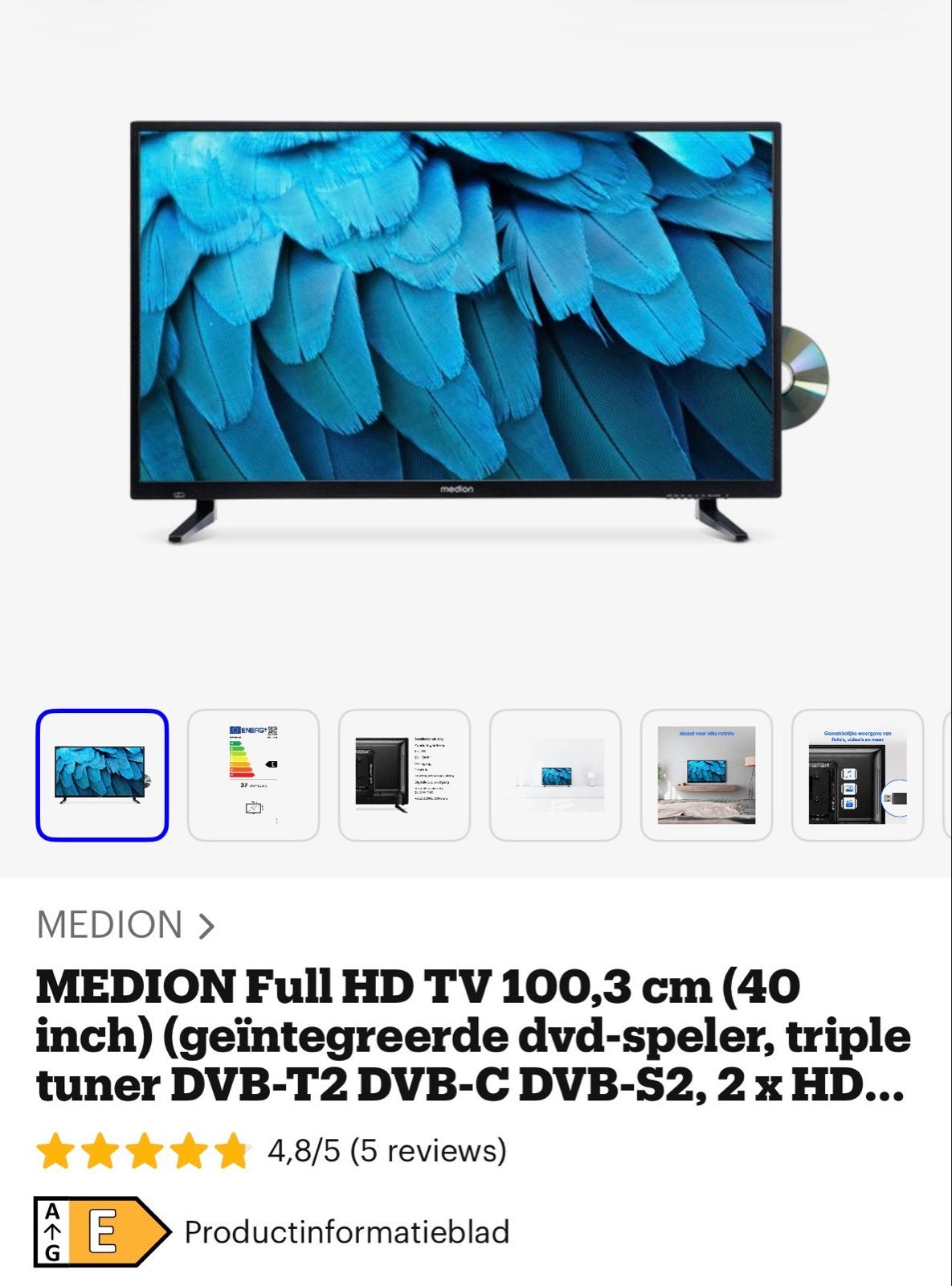 Medion Full HD TV 40 inch met ingebouwde DVD-speler, LED, 50 Hz, Zo goed als nieuw, 100 cm of meer