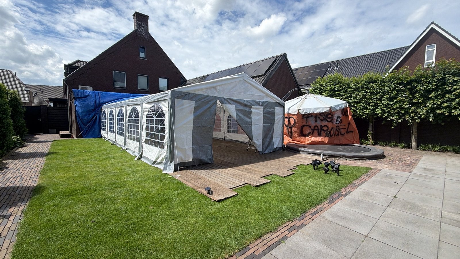 Partytent 5 x 10  incl nieuw doek frame 1x gebruikt, Ophalen, Opvouwbaar, Partytent, Nieuw