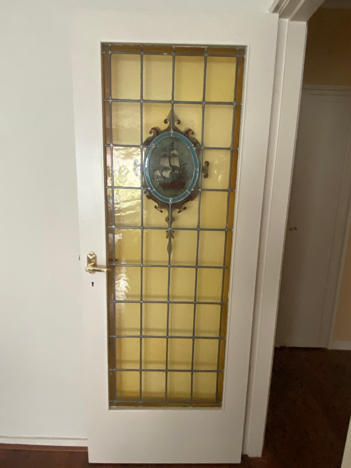 Glas in looddeur 201x76 met scheepsmotief, Doe-het-zelf en Verbouw, Ophalen, Gebruikt, Minder dan 80 cm, Binnendeur