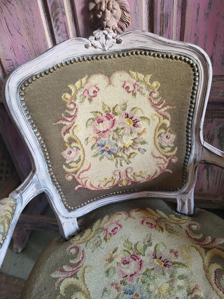 Shabby/Fauteuil/Romantisch/Borduur/Bloemen, Ophalen of Verzenden