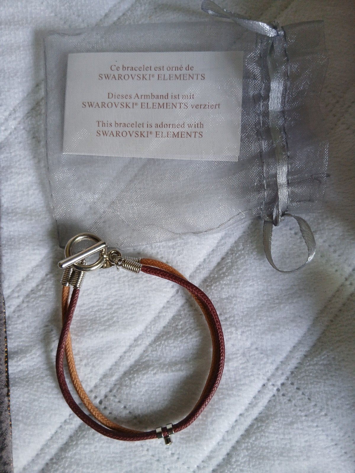 Swarovski Elements Armband - Bruin/Oranje Leer, Sieraden, Tassen en Uiterlijk, Armbanden, Nieuw, Leer, Bruin, Met kristal, Ophalen of Verzenden