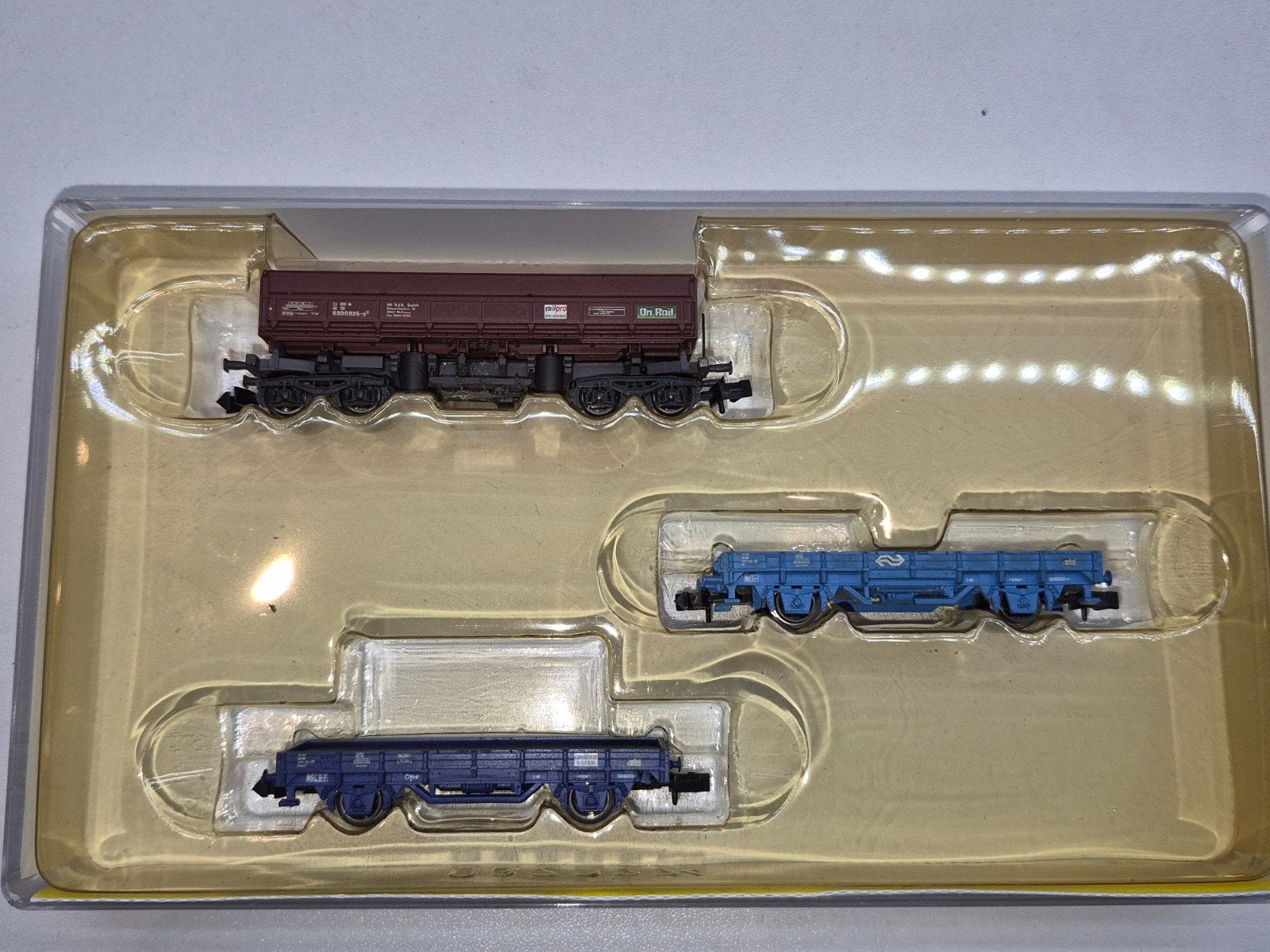 set van 3 NS goederenwagonnen minitrix 15156, Overige merken, Gebruikt, Gelijkstroom, Wagon