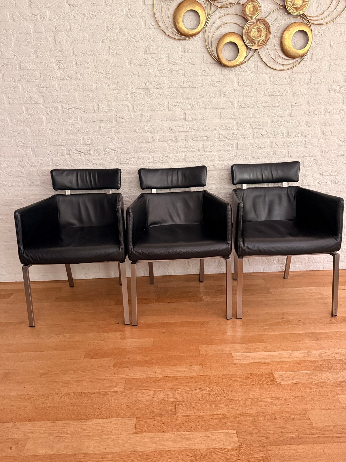 6 leren kwaliteits designstoelen l’Ancora, Ophalen, Gebruikt, Zwart, Leer