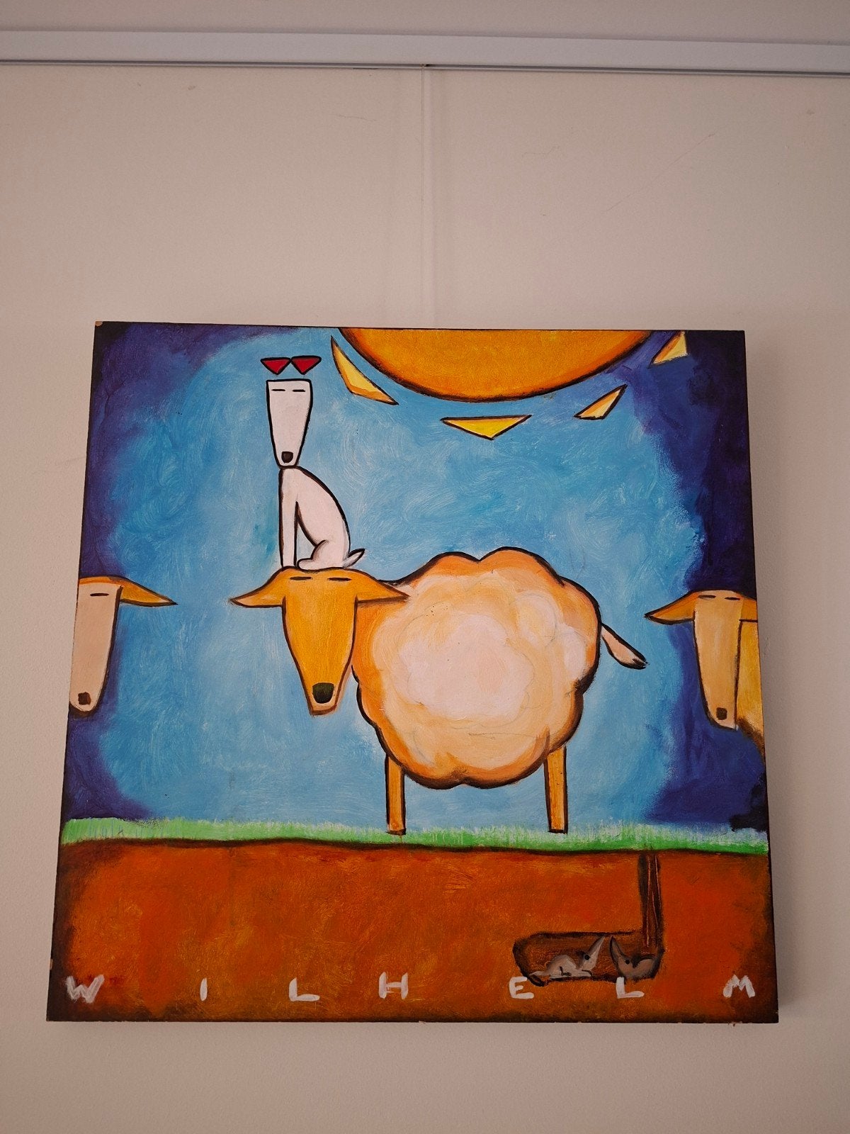 Schilderij: Schaapdog van Franz Wilhelm, Antiek en Kunst, Kunst | Schilderijen | Modern, Acrylverf, Hout, Ophalen of Verzenden