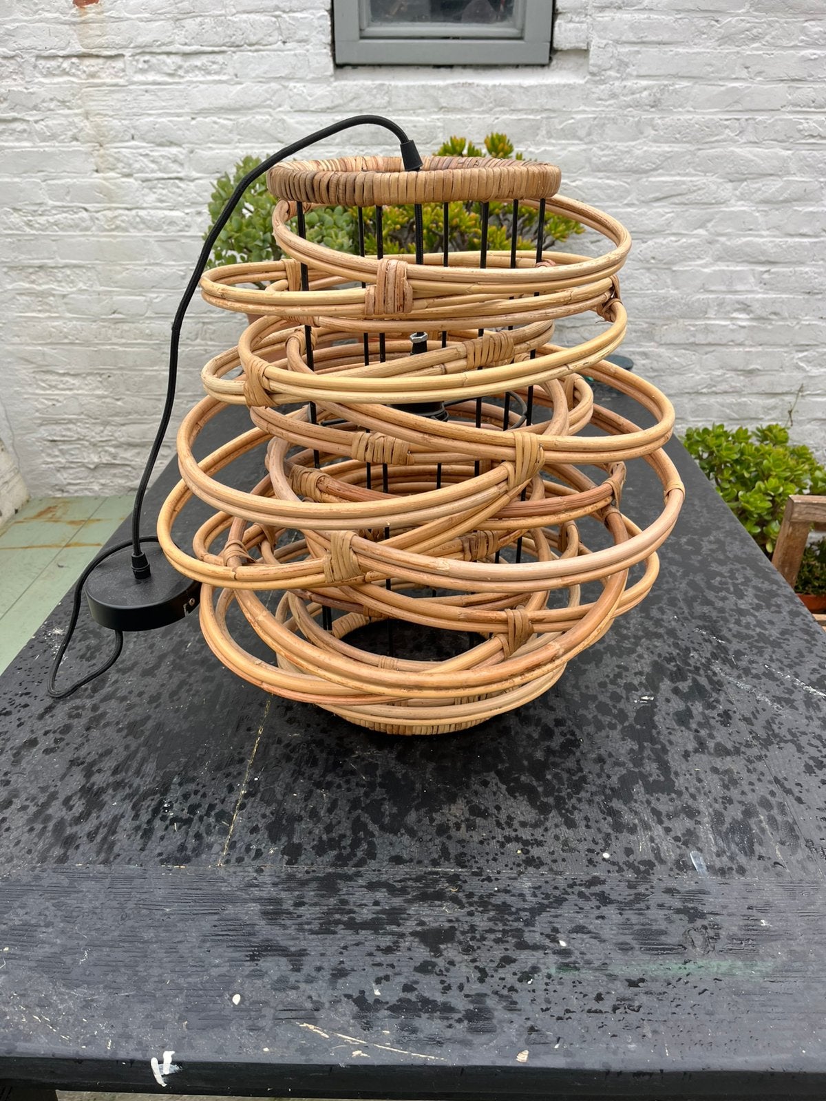 Rotan hanglamp, Huis en Inrichting, Overige materialen, Zo goed als nieuw, Retro, E27 (groot)