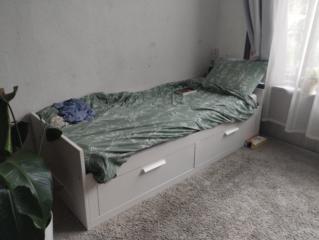 Ikea bedbank brimnes, Ophalen, Eenpersoons, Wit, 80 cm
