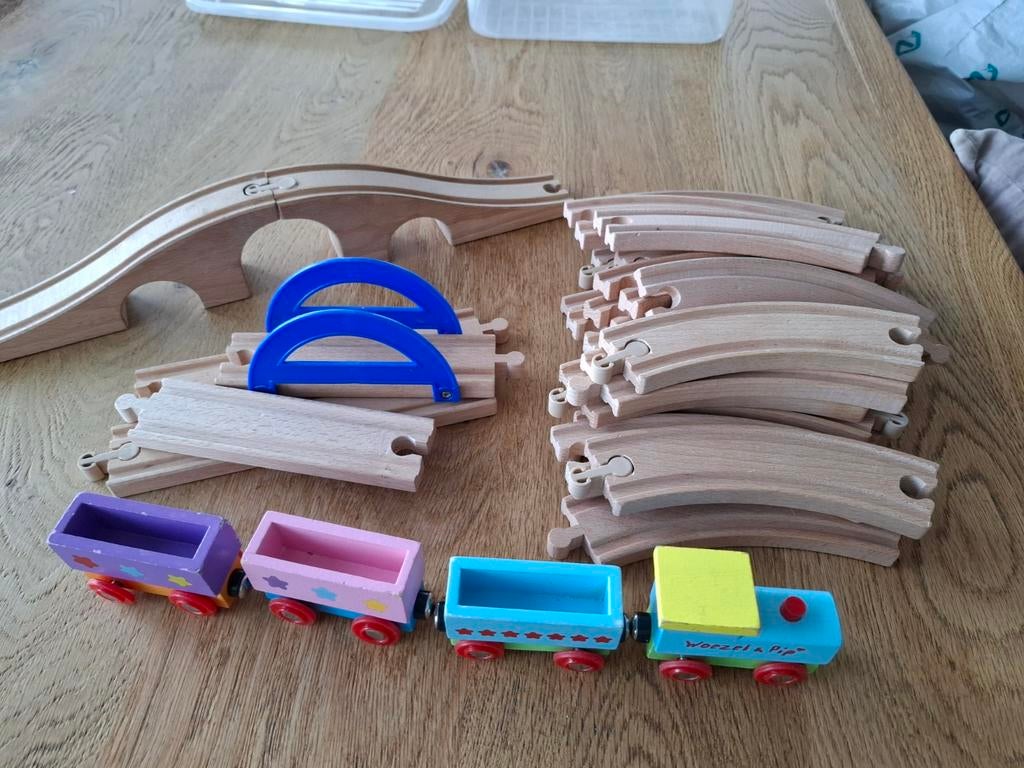 Houten Treinset met Brug en Trein, Ophalen of Verzenden, Gebruikt