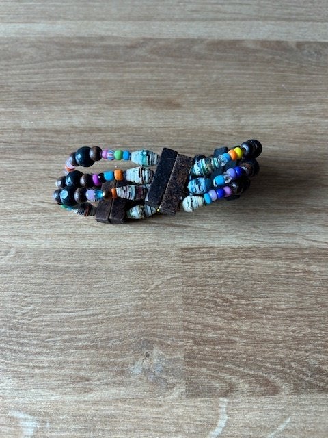 J29-elastische kralenarmband 17cm, Ophalen of Verzenden, Gebruikt, Zilver, Zilver