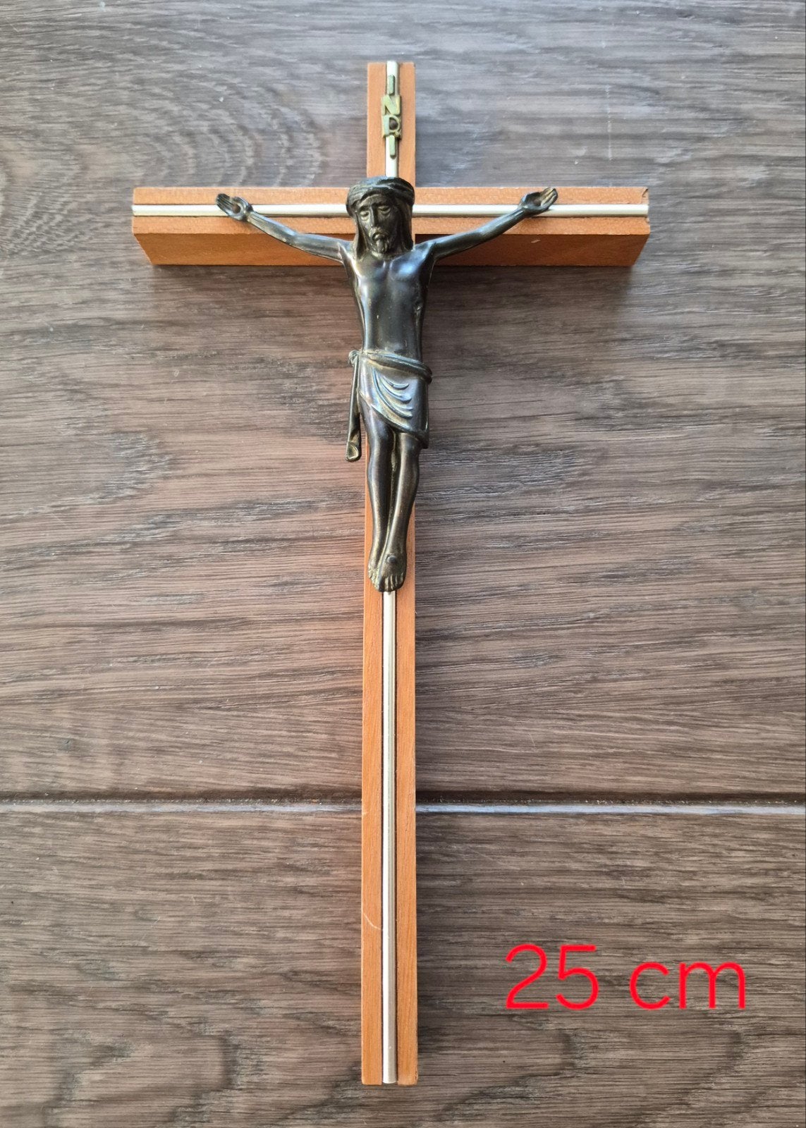 Houten kruis met metalen corpus - 25 cm, Ophalen of Verzenden