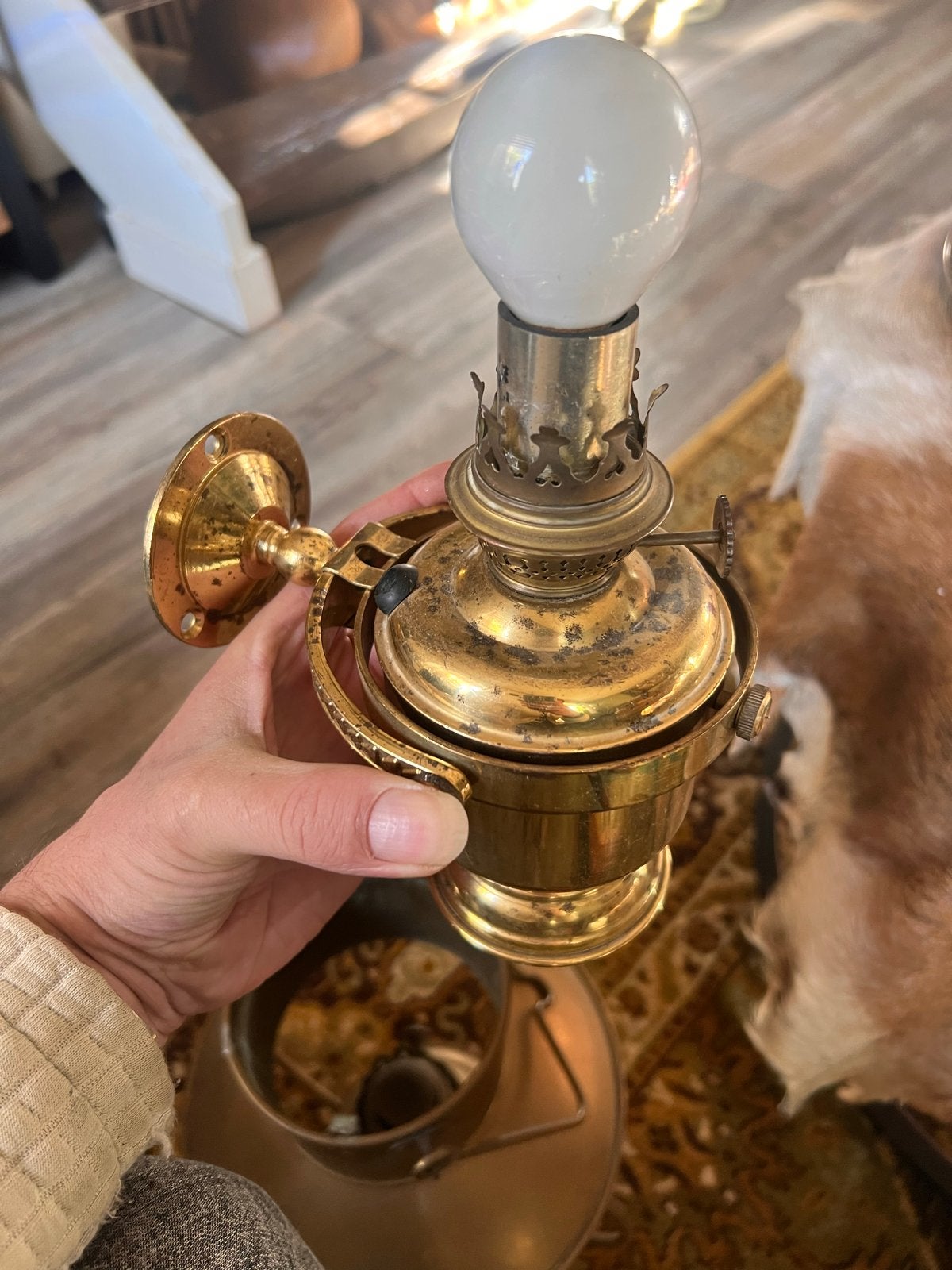 Antieke Messing Olielamp - Wandmodel, Ophalen of Verzenden