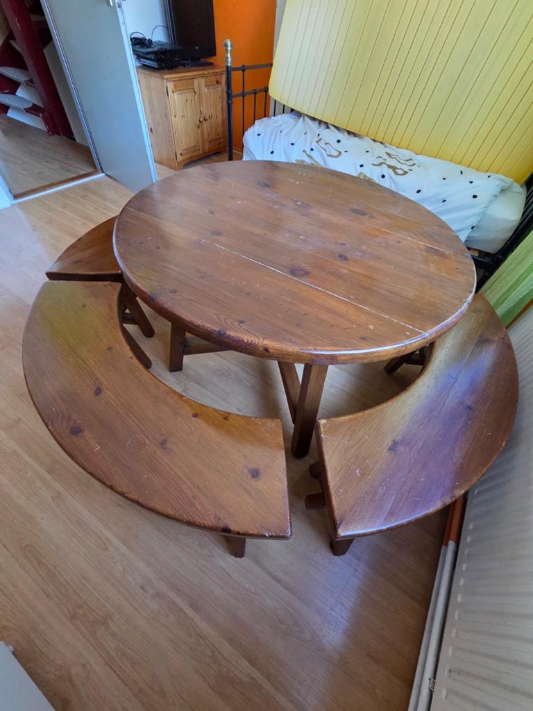 Vintage eetkamer set jaren '50 massief hout, Huis en Inrichting, Ophalen, Gebruikt, 50 tot 75 cm, Rond