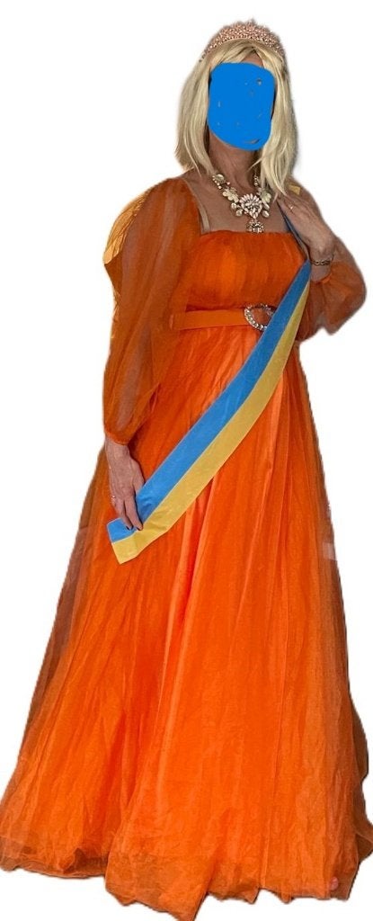 Oranje juich-outfit à la Maxima mt L/XL, Onbekend, Ophalen of Verzenden, Zo goed als nieuw