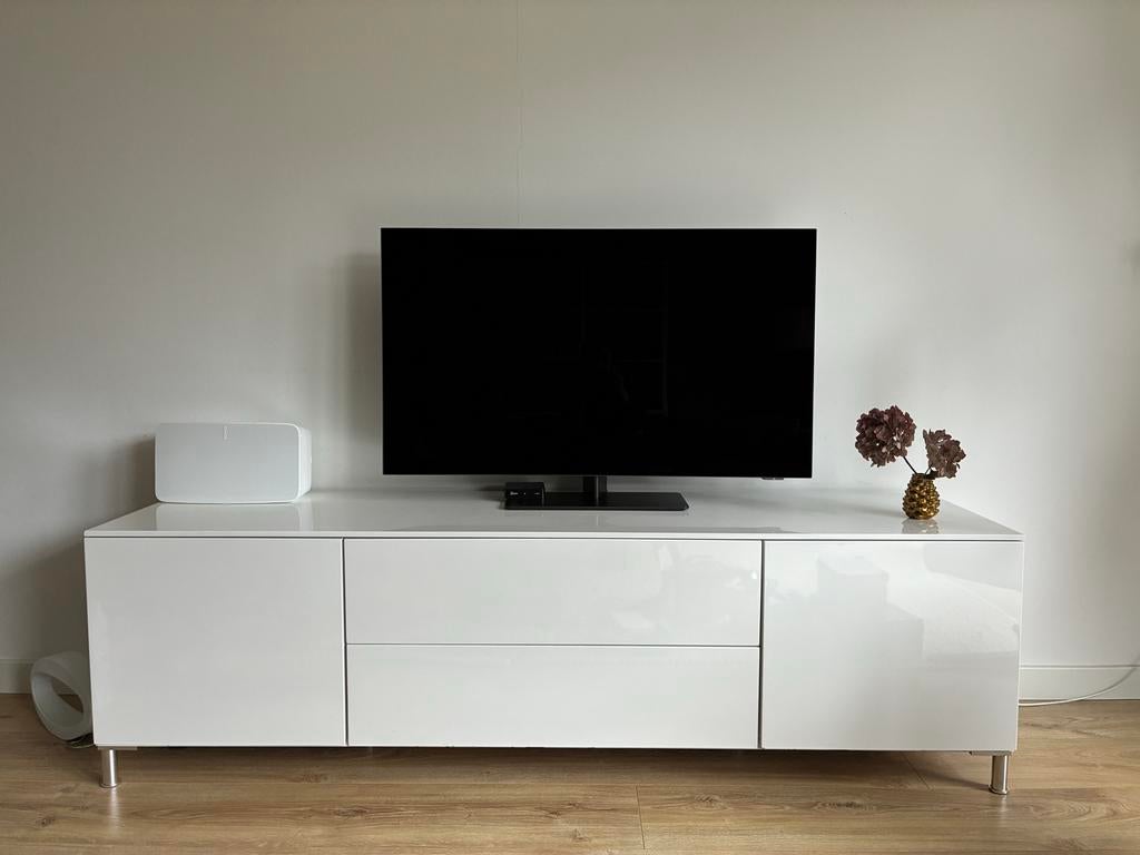 Hoogglans wit tv meubel / dressoir Goossens, Ophalen, Overige materialen, Gebruikt, 150 tot 200 cm