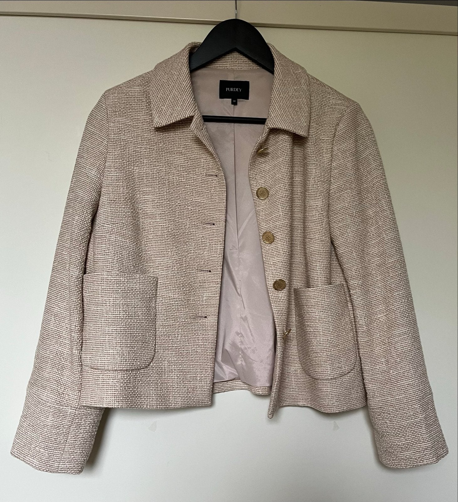 Purdey Bouclé Jasje - Maat 38, Kleding | Dames, Ophalen of Verzenden, Zo goed als nieuw, Maat 38/40 (M), Beige