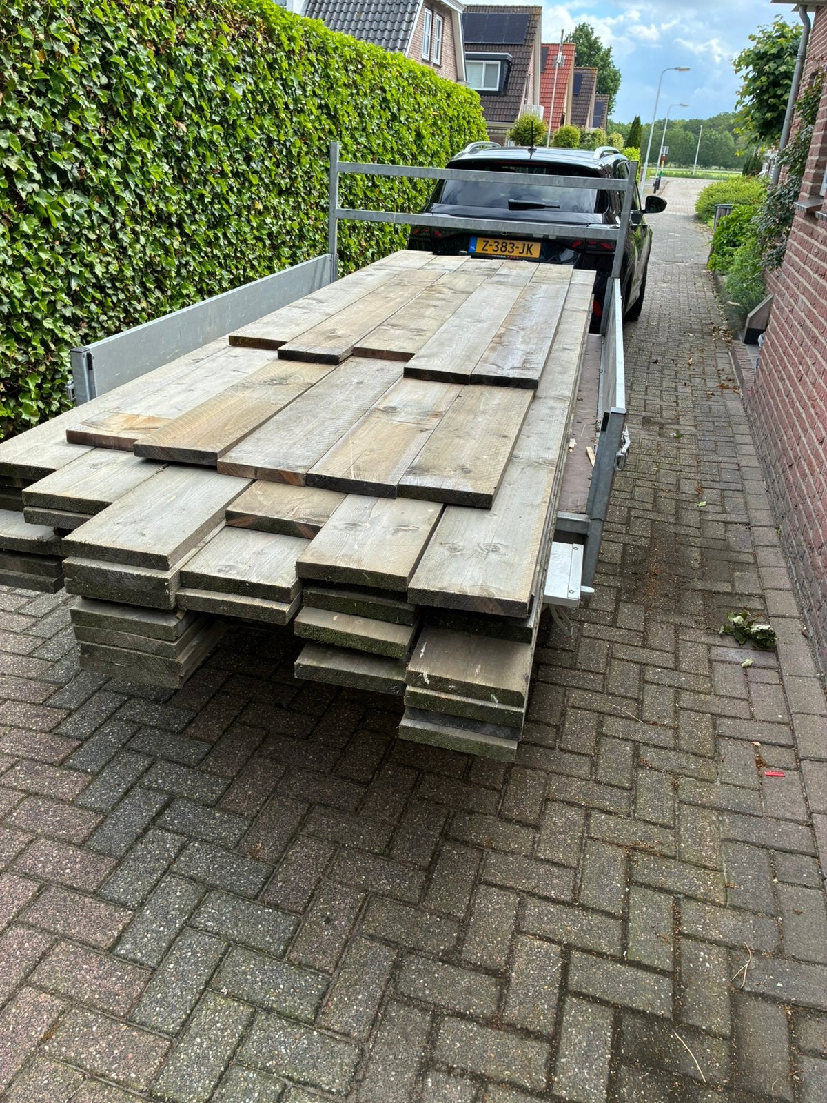 Tk 35 nieuwe vergrijsde steigerplanken 4 meter lang, Doe-het-zelf en Verbouw, Hout en Planken, Ophalen, 25 tot 50 mm, Zo goed als nieuw