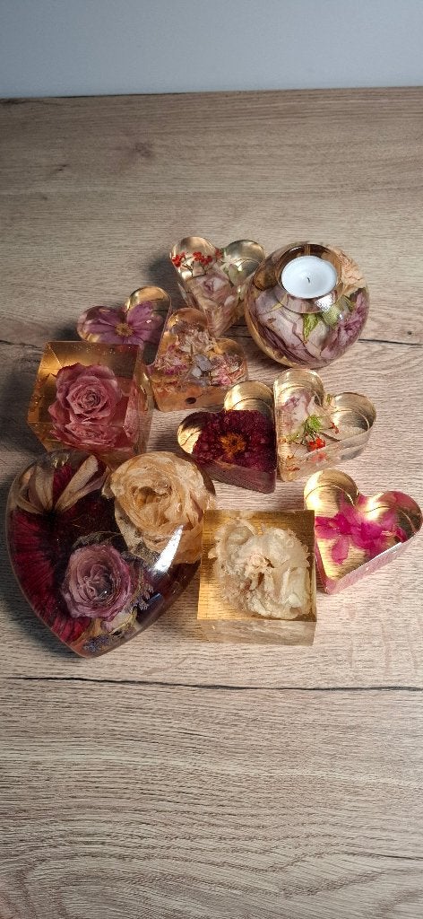 Lot resin decoratie met gedroogde bloemen 10 stuks, Gebruikt, Onbekend, Ophalen of Verzenden, Onbekend