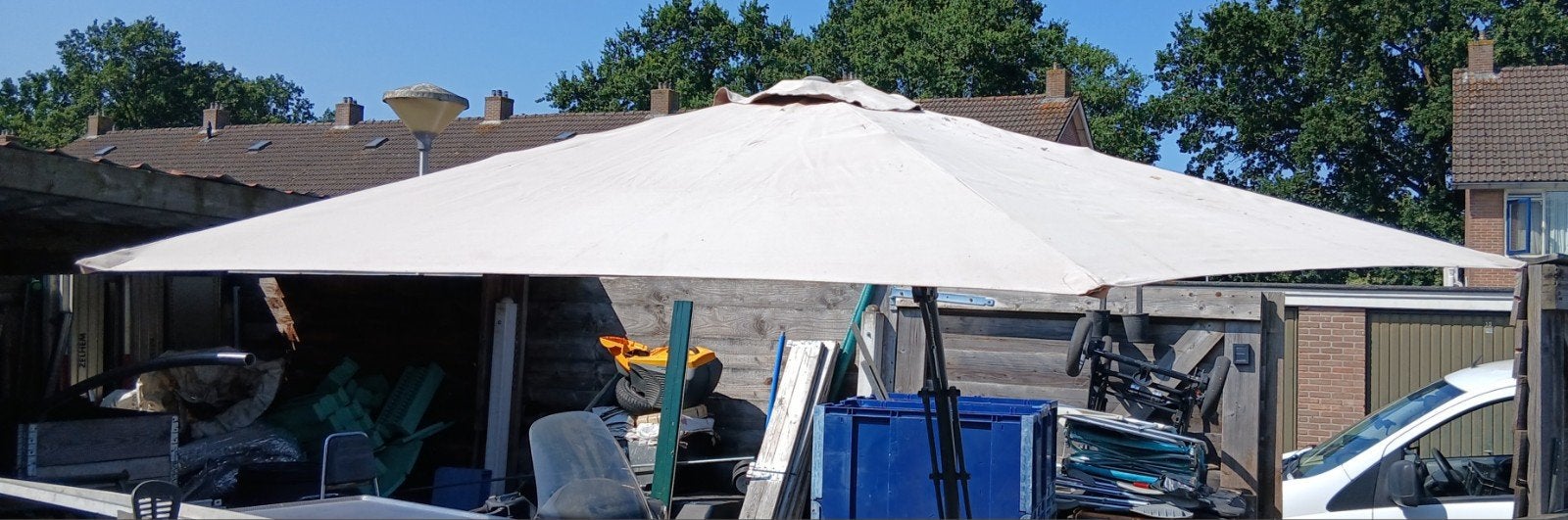 Gebruikte parasol op voet - Ideaal voor tuin of terras, Ophalen, Gebruikt, 2 tot 3 meter, Stokparasol