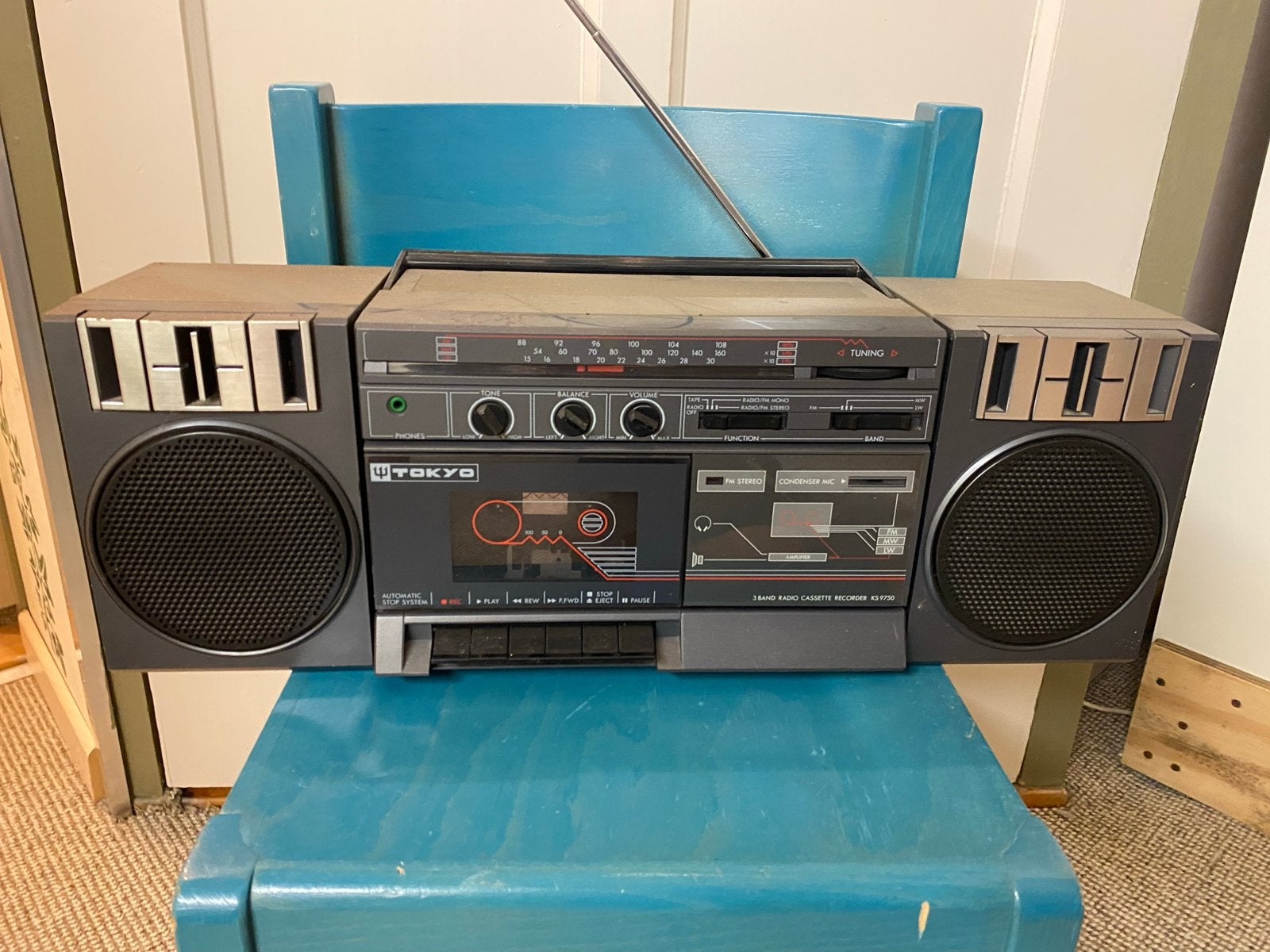 Vintage Tokyo 3-Band Stereo Cassette Recorder KS 9750, Audio, Tv en Foto, Cassettedecks, Ophalen of Verzenden