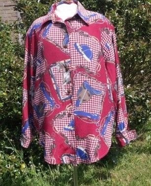 jaren 80 Blouse met een aparte paardenprint, mt. 48 / 50, ., Maat 46/48 (XL) of groter, Ophalen of Verzenden, .