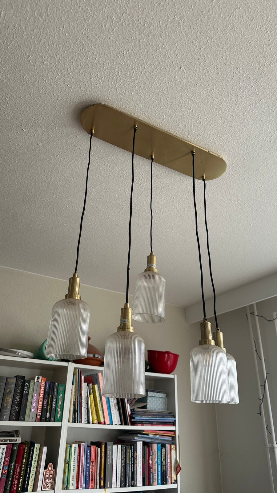 La Redoute Bogota Hanglamp - Goud met geribbeld glas, Ophalen, Zo goed als nieuw, Metaal, E14 (klein)