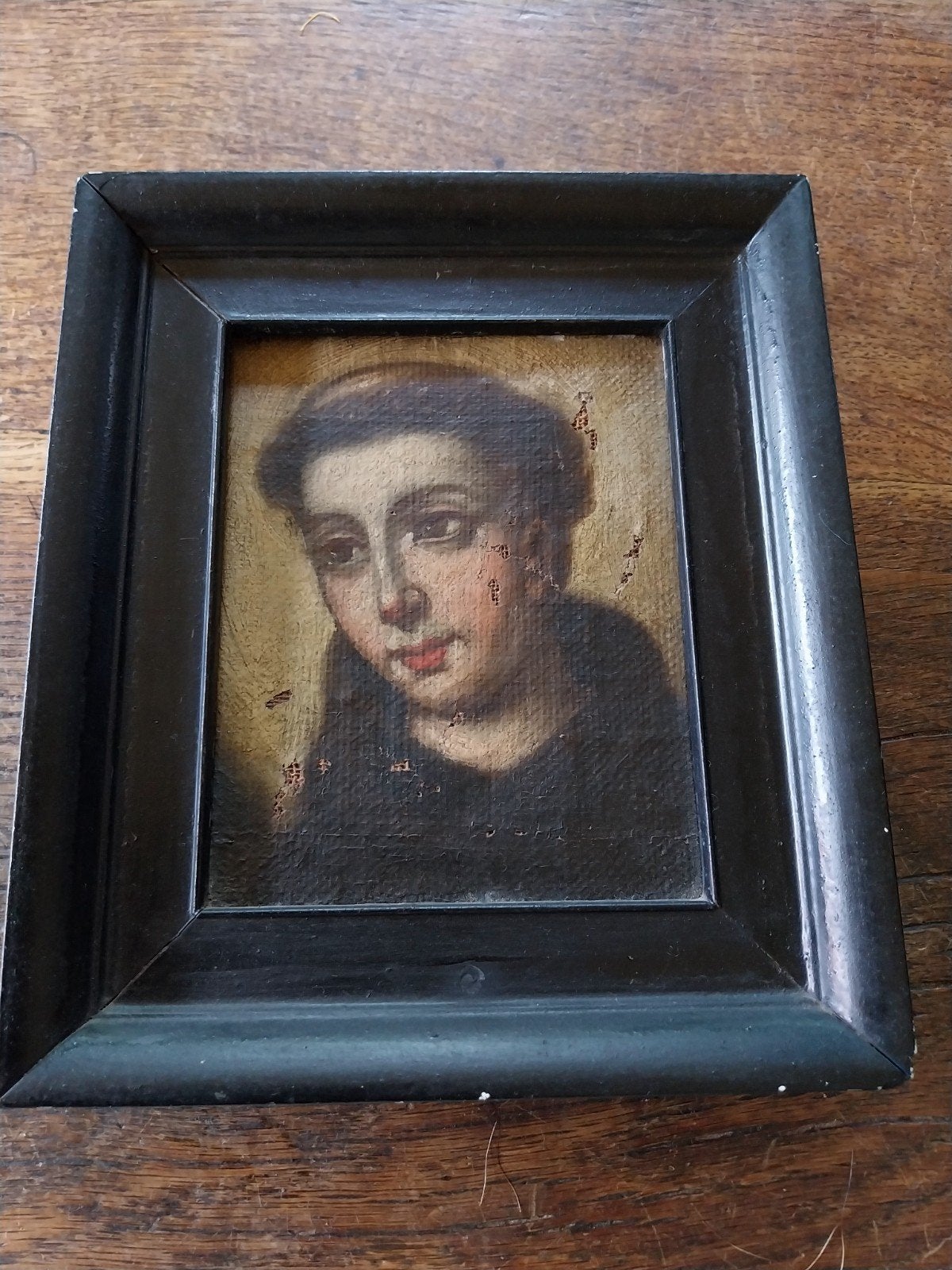 Oud Portret Schilderij Marouflë op paneel geplakt., Ophalen of Verzenden