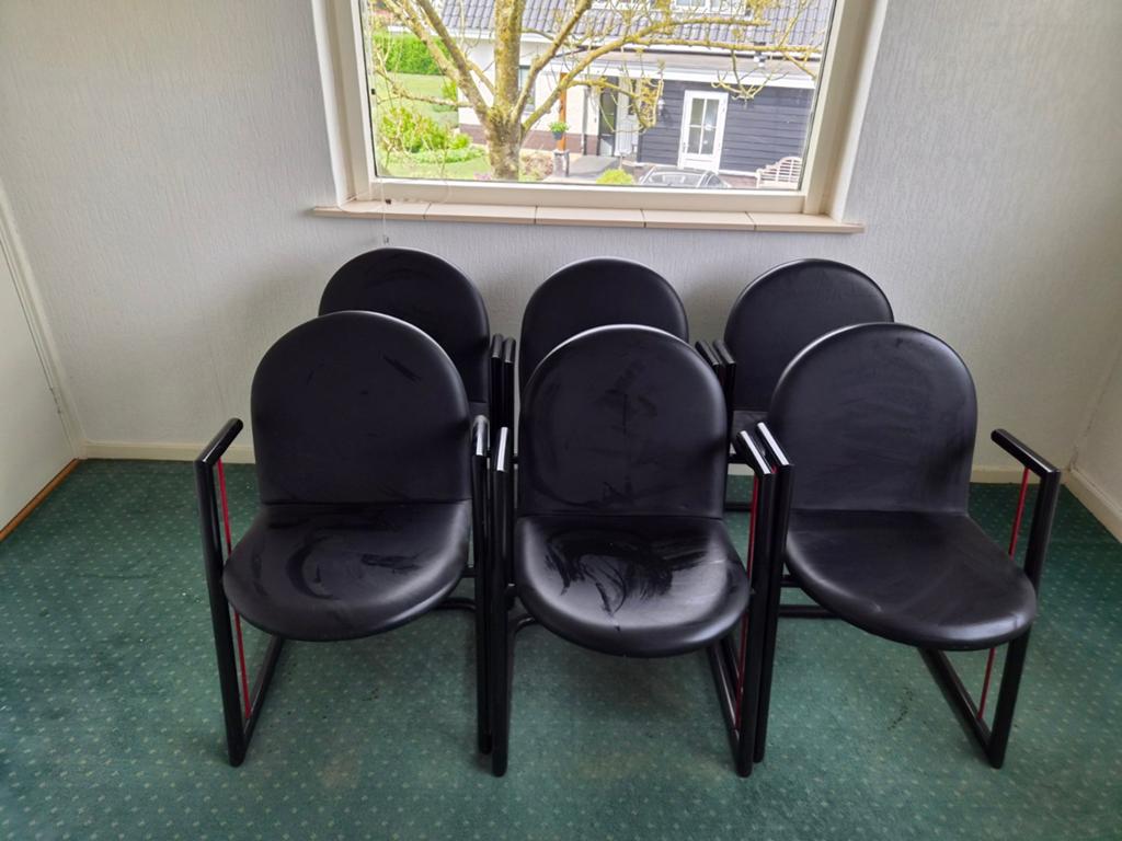 6 mooie Zwarte stoelen, Gebruikt, Zwart, Modern kantoor, Ophalen of Verzenden