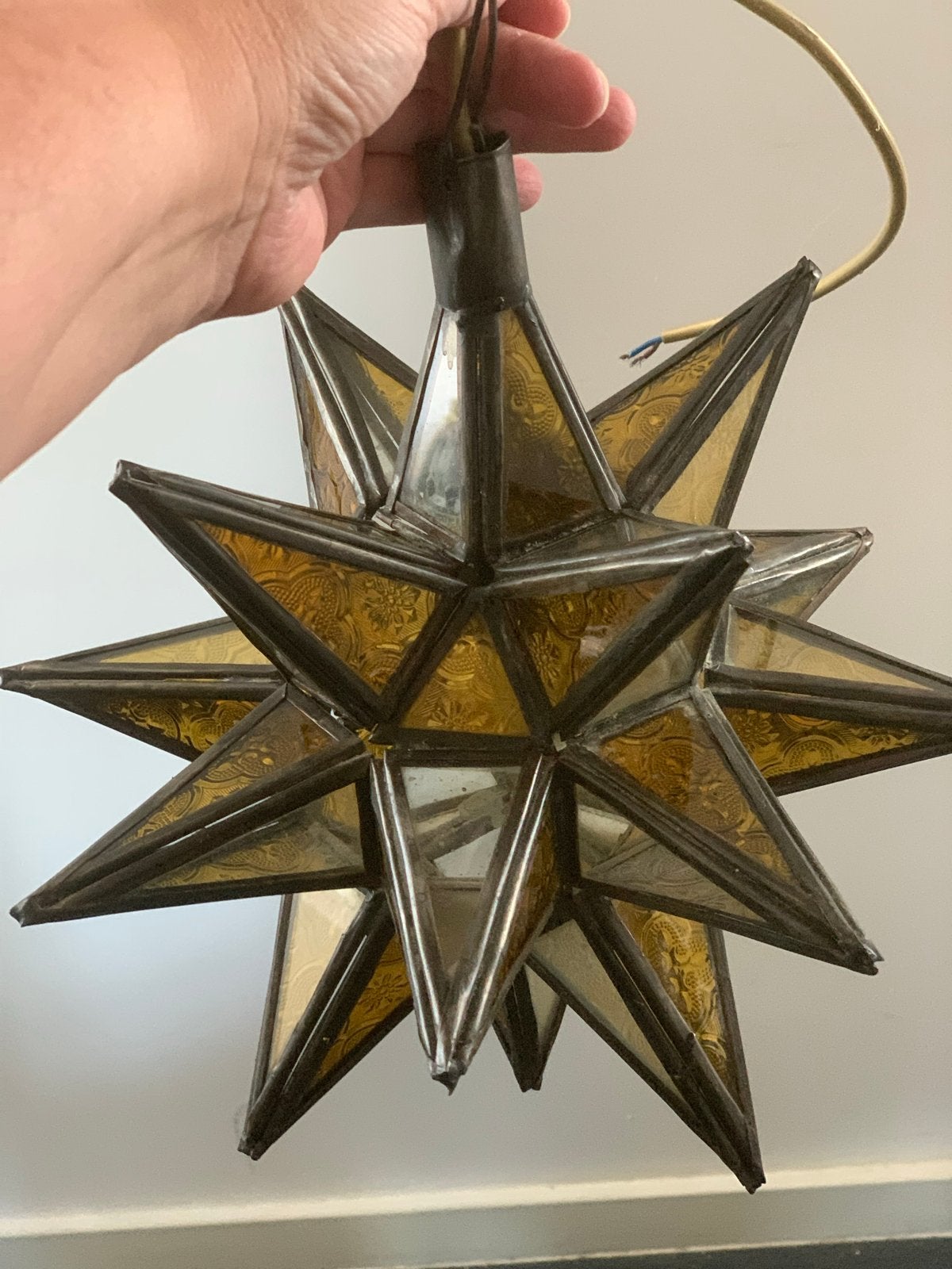 Marokkaanse Stervormige Hanglamp - Amber Glas en Metaal, Huis en Inrichting, Overige merken, Gebruikt, Overige fittingen, Ophalen of Verzenden
