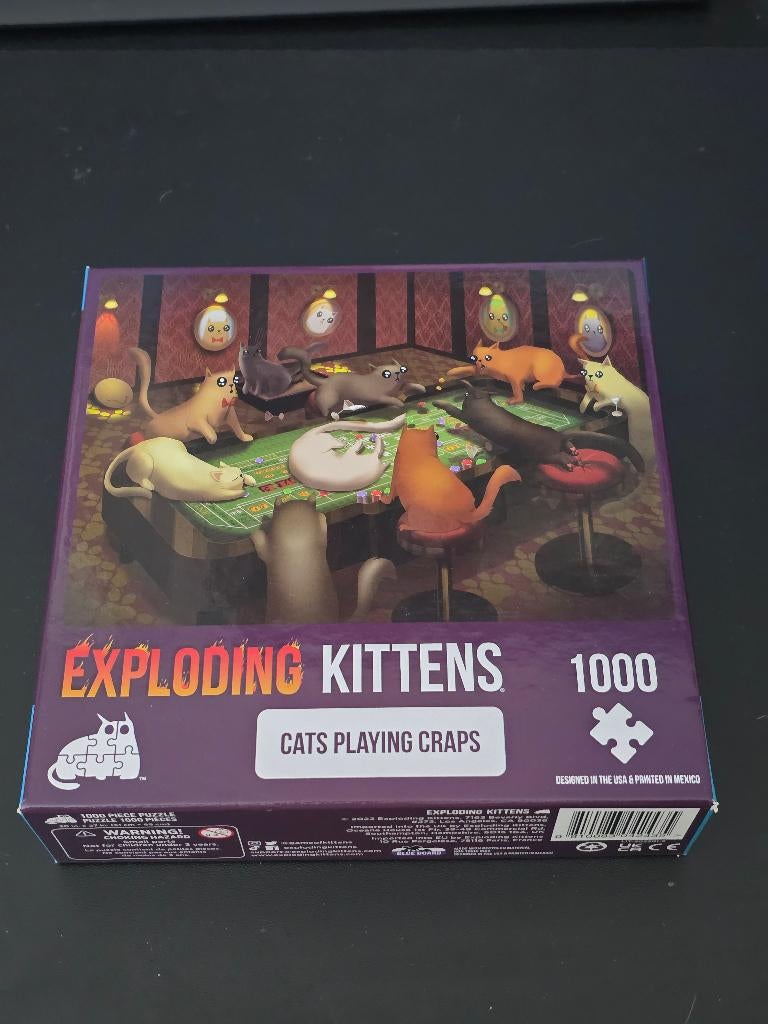 Exploding Kittens Puzzle 1000 - Cats playing craps, Ophalen of Verzenden, 500 t/m 1500 stukjes, Zo goed als nieuw, Legpuzzel