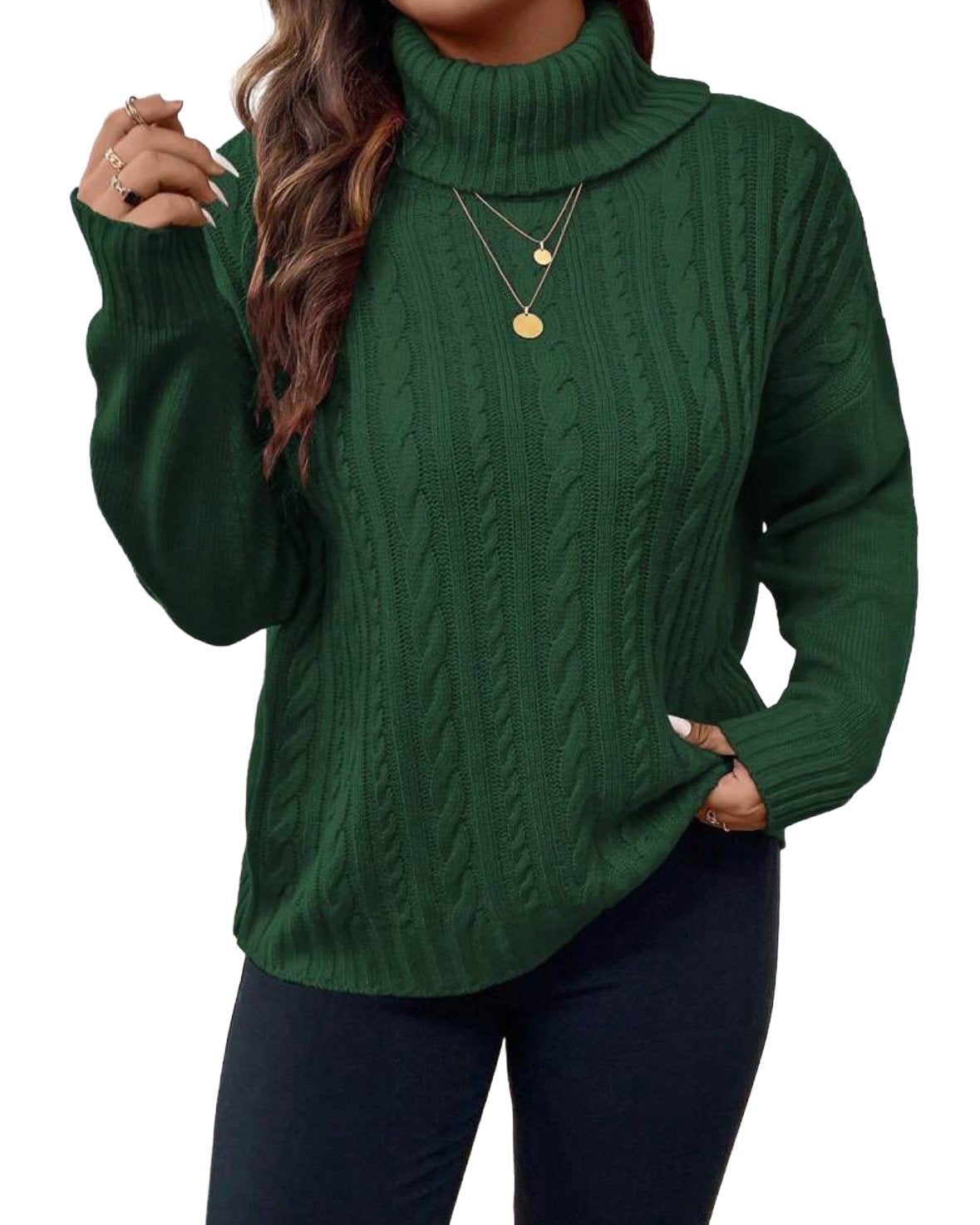 Groene kabelgebreide coltrui (44-50), Kleding | Dames, Verzenden, Nieuw, Groen, Trui of Vest
